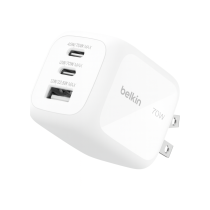 BELKIN Chargeur Secteur GaN 3 Ports 70W Avec Adaptateurs Voyage (Blanc)