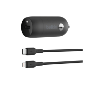 BELKIN Combo Chargeur Voiture USB-C (30 W) + Câble Lightning 1m (Noir)
