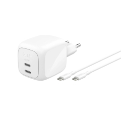 BELKIN Chargeur Secteur 67W 2 Ports USB-C + Câble USB-C vers USB-C 2m (Blanc)