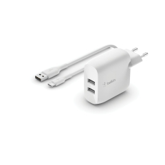 BELKIN Chargeur 24W + câble USB-C (2 USB-A) (Blanc)